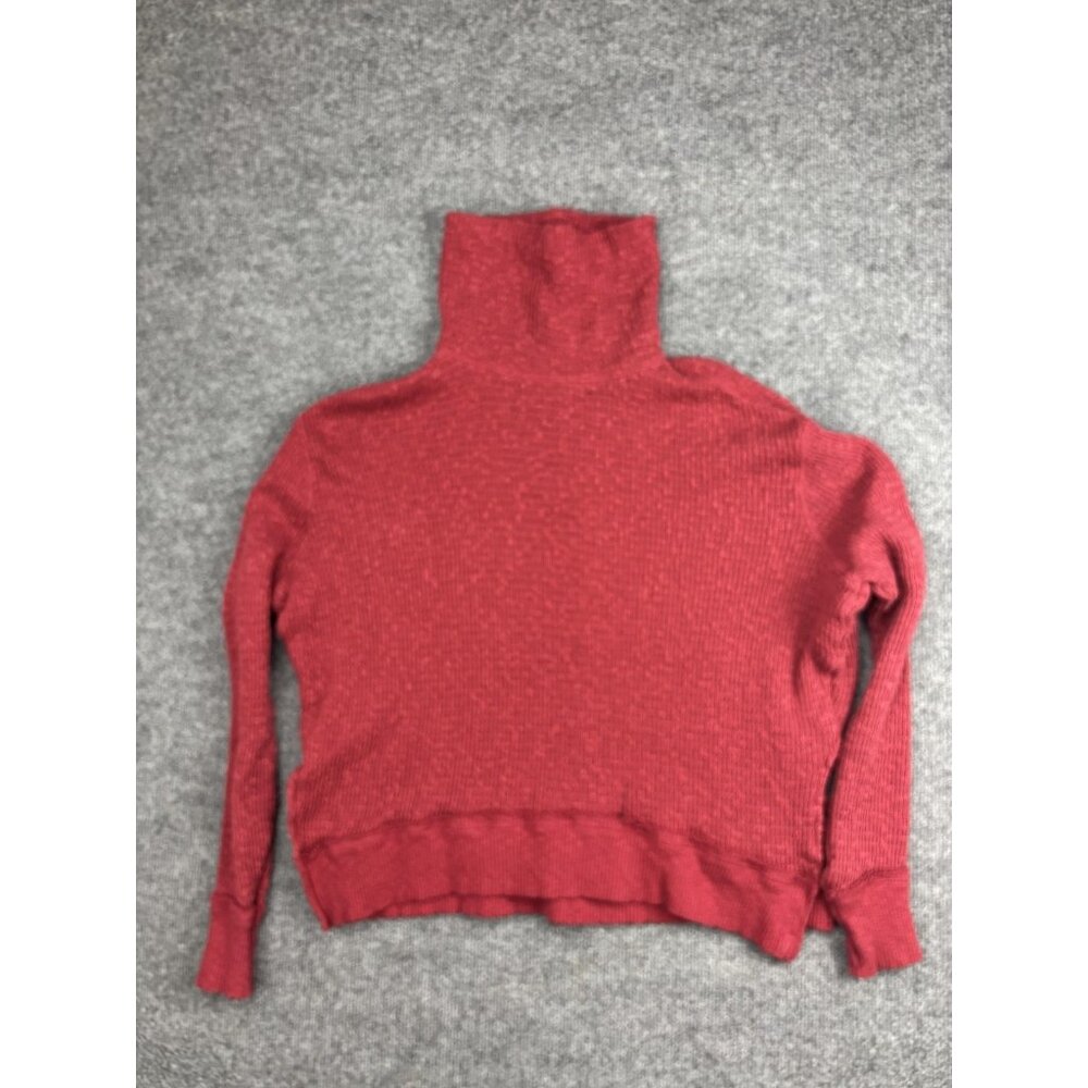 We The Free Sweater Womens Small Red Waffle Knit Turtleneck Relaxed Pullover Top
